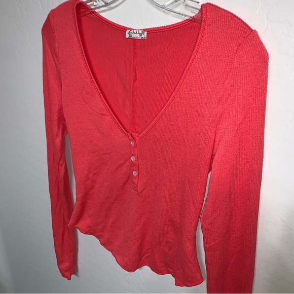 NWOT Free People Intimately Keep It Basic Coral Long Sleeve Henley - Picture 5 of 11